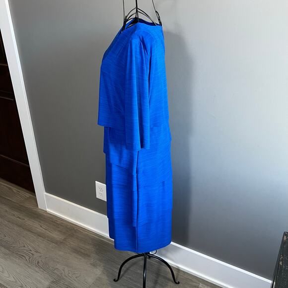 Tahari ASL Alex Royal Blue Stretchy Tiered Dress Women's Size 16 3/4 Sleeves - Picture 3 of 5